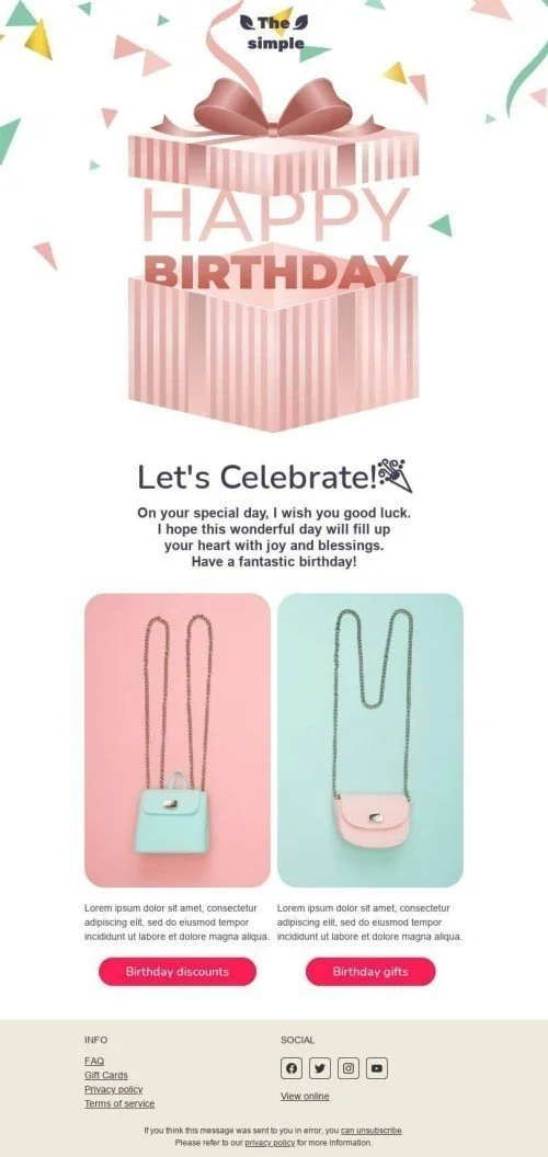 Birthday Email Template «Let's celebrate» for Fashion industry