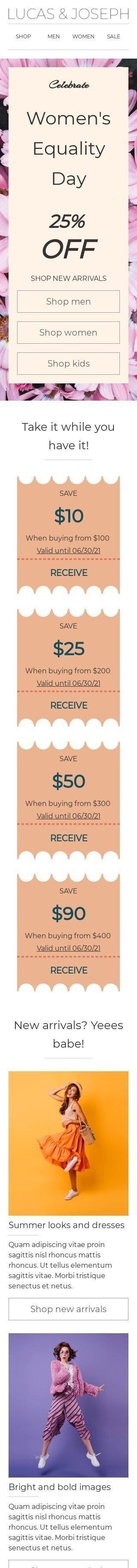 Modèle de courrier électronique Journée de l'égalité des femmes «Lucas et joseph» pour le secteur Mode Affichage mobile