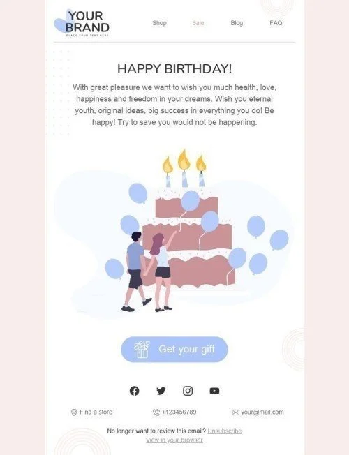 Birthday Email Template «Birthday cake» for Fashion industry