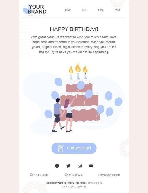 Birthday Email Template «Birthday cake» for Fashion industry mobile view