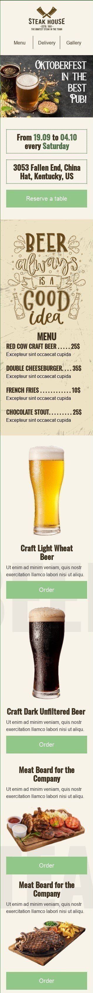 Plantilla de correo electrónico «Asador» de Oktoberfest para la industria de Gastronomía Vista de móvil