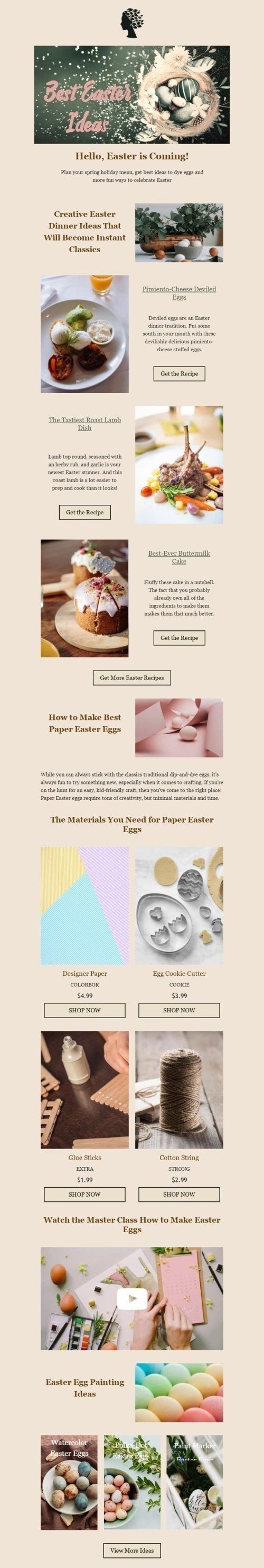 Modello Email Pasqua «Le migliori idee di Pasqua» per il settore industriale di Cibo Visualizzazione desktop