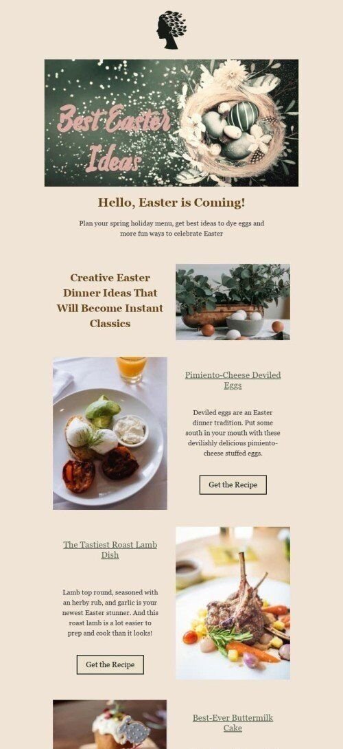 Ostern E-Mail-Vorlage «Beste Osterideen» für Essen-Branche Ansicht auf Mobilgeräten