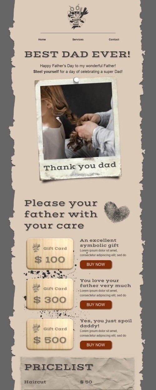 Father’s Day Email Template «Thank you dad!» for Beauty & Personal Care industrydesktop view