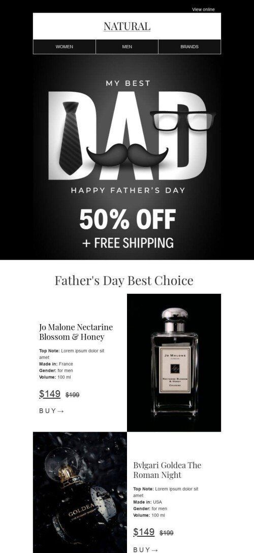 Plantilla de correo electrónico «Perfume para padres» de Día del Padre para la industria de Belleza y cuidado personal Vista de móvil