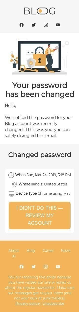 Trigger Email Template «Changed password» for Publications & Blogging industry mobile view
