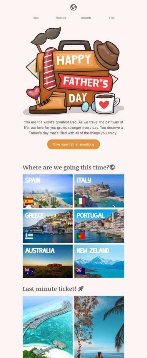 Father’s Day Email Template «Choose your country» for Travel industry desktop view