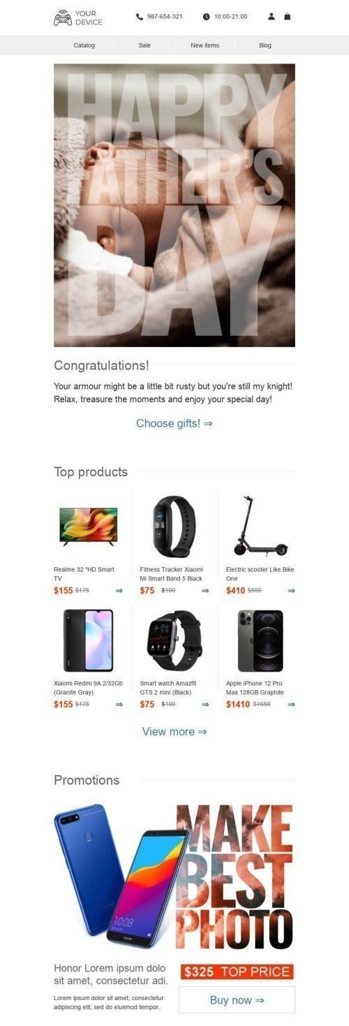 Father’s Day Email Template «Father's concern» for Gadgets industry desktop view
