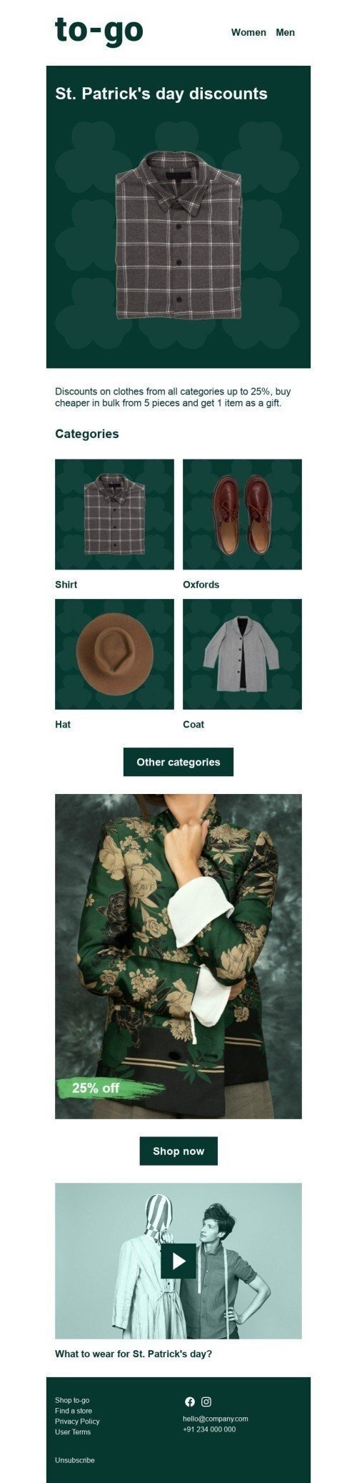 Шаблон листа до свята День Cв. Патрика «Щоденні знижки» для індустрії «Мода» десктопний вигляд