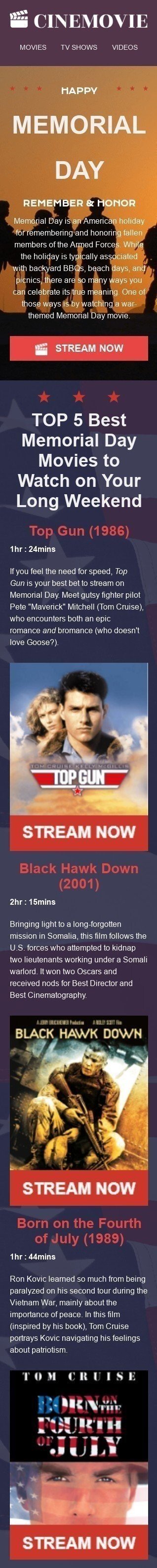 Шаблон листа до свята День пам'яті «Найкращі фільми до Дня пам'яті» для індустрії «Фільми» мобільний вигляд