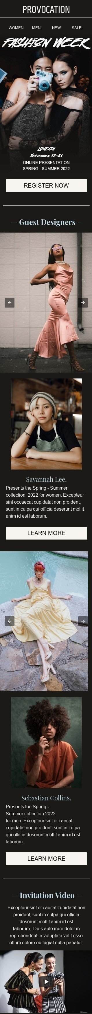 Modello Email Settimana della moda «Presentazione in linea» per il settore industriale di Moda Visualizzazione mobile