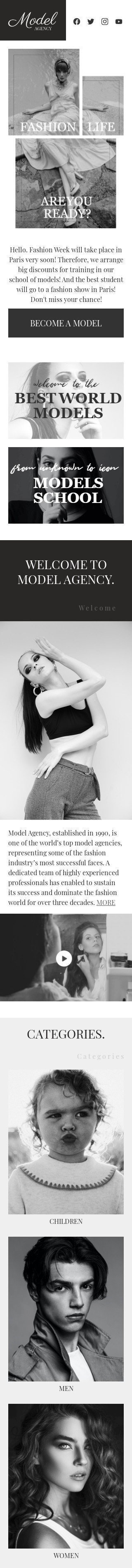 Fashion week Email Template «Model Agency» for Fashion industry mobile view