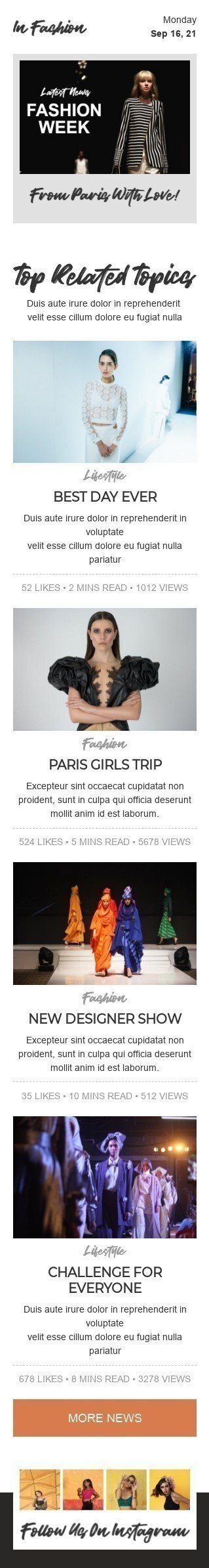 Шаблон письма к празднику Неделя моды «Блог о моде» для индустрии «Мода» мобильный вид