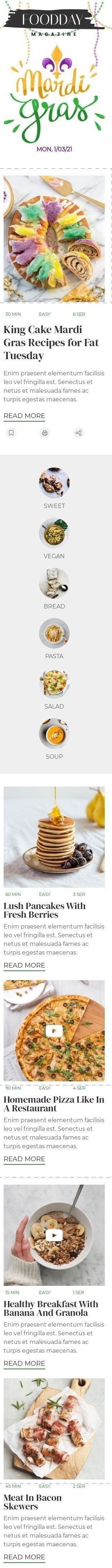 Modello Email martedì grasso «torta reale» per il settore industriale di Editoria e blog Visualizzazione mobile