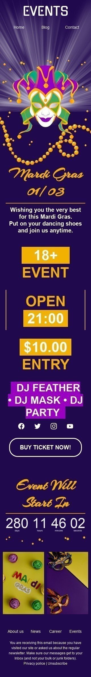 Modello Email martedì grasso «Unisciti a noi in qualsiasi momento» per il settore industriale di Hobby Visualizzazione mobile