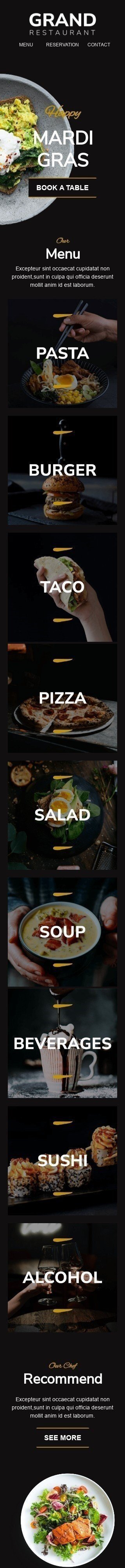 Шаблон письма к празднику Марди Гра / Карнавальный Вторник «Ресторан Grand» для индустрии «Рестораны» мобильный вид