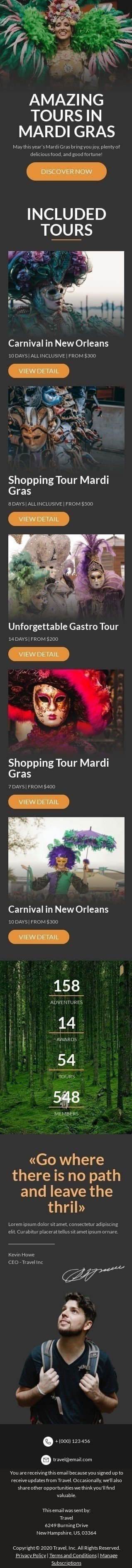 Modèle de courrier électronique mardi Gras «Chance!» pour le secteur Tourisme Affichage mobile