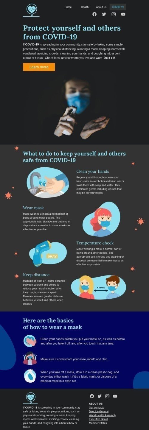 Werbung E-Mail-Vorlage «Schütze dich selbst» für Gesundheit und Schönheit-Branche Ansicht auf Mobilgeräten