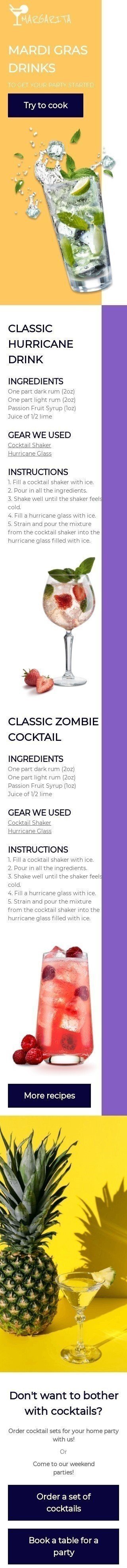 Modello Email martedì grasso «Cocktail classico» per il settore industriale di Ristoranti Visualizzazione mobile