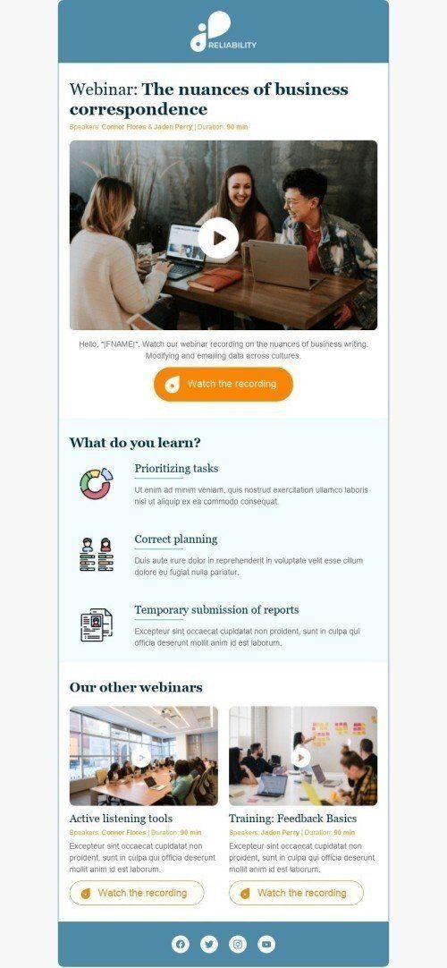 Plantilla de correo electrónico «Grabación de seminarios web» de Promoción para la industria de Fabricación Vista de móvil