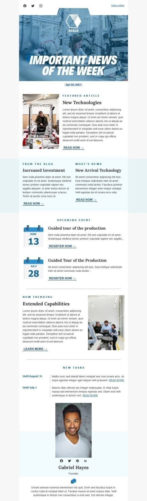 Werbung E-Mail-Vorlage «Nachrichten der Woche» für Herstellung-Branche Desktop-Ansicht