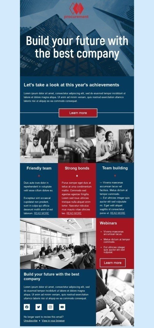 Промо шаблон листа «Підсумки року» для індустрії «Виробництво / Промисловість» мобільний вигляд