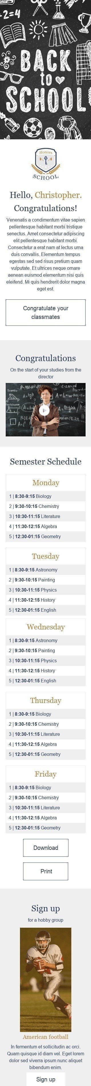 Modello Email Ricomincia la scuola «Scuola di lode» per il settore industriale di Istruzione Visualizzazione mobile