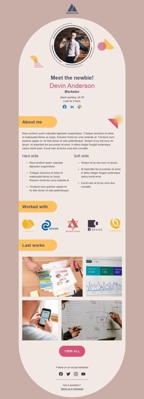 Promo Email Template «Meet the newbie!» for Manufacturing industry mobile view