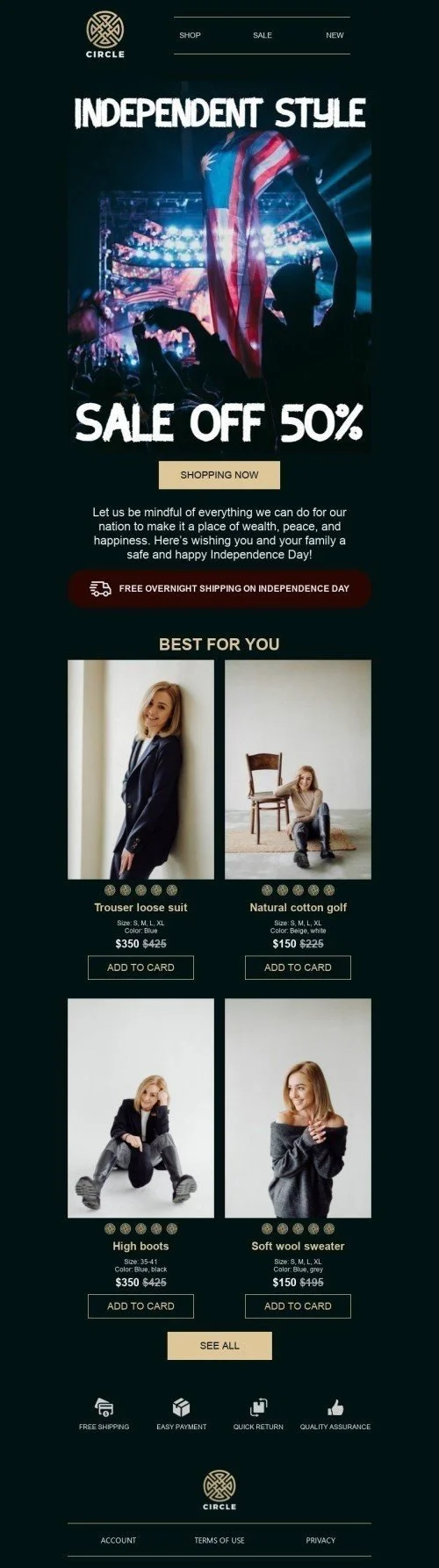 Independence Day Email Template «Independent style» for Fashion industry