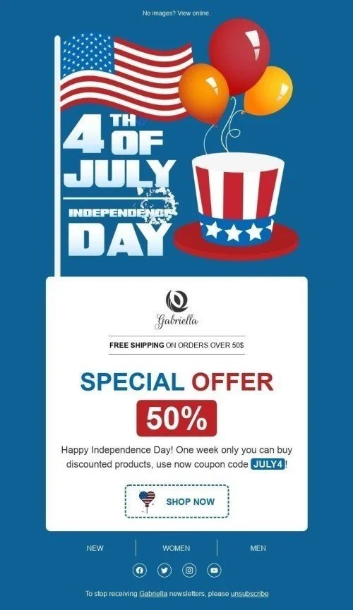 Independence Day Email Template «Gabriella» for Fashion industry