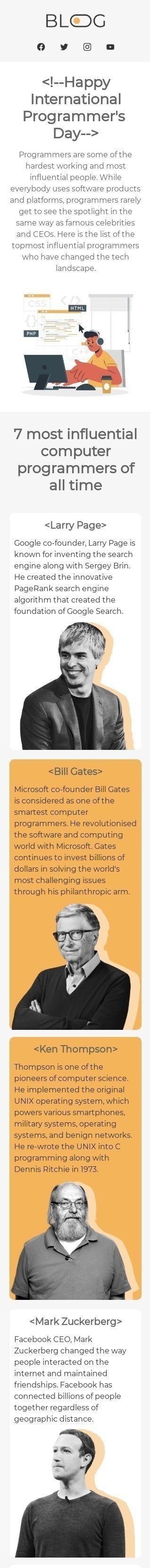 Modèle de courrier électronique Journée internationale des programmeurs «Commencez votre carrière» pour le secteur Publications & Blogging Affichage mobile