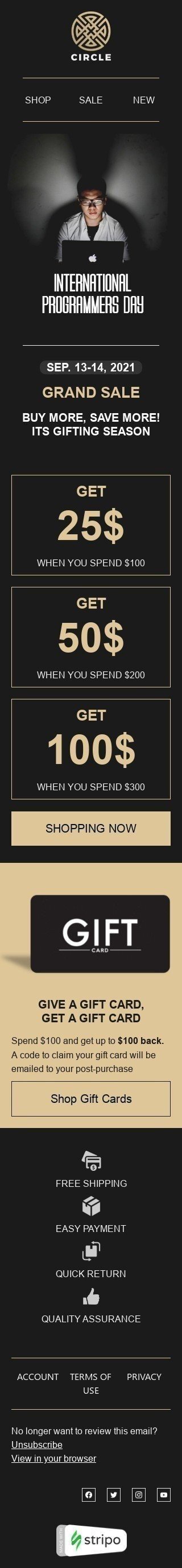 Modello Email Giornata internazionale dei programmatori «Acquista di più, risparmia di più» per il settore industriale di Moda Visualizzazione mobile