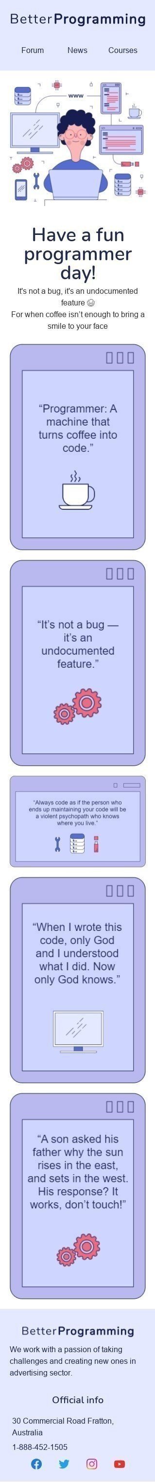 Modèle de courrier électronique Journée internationale des programmeurs «Meilleure programmation» pour le secteur Publications & Blogging Affichage mobile