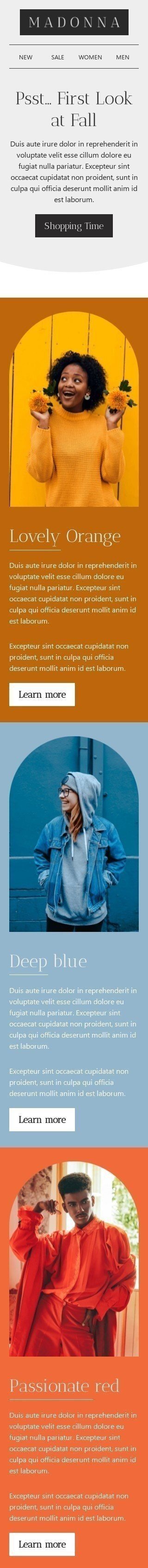 Modello Email Primo giorno d'autunno «Primo sguardo all'autunno» per il settore industriale di Moda Visualizzazione mobile