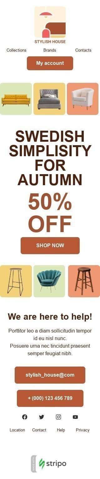 Modèle de courrier électronique Premier jour d'automne «La simplicité suédoise» pour le secteur Mobiliers, Intérieur & DIY Affichage mobile