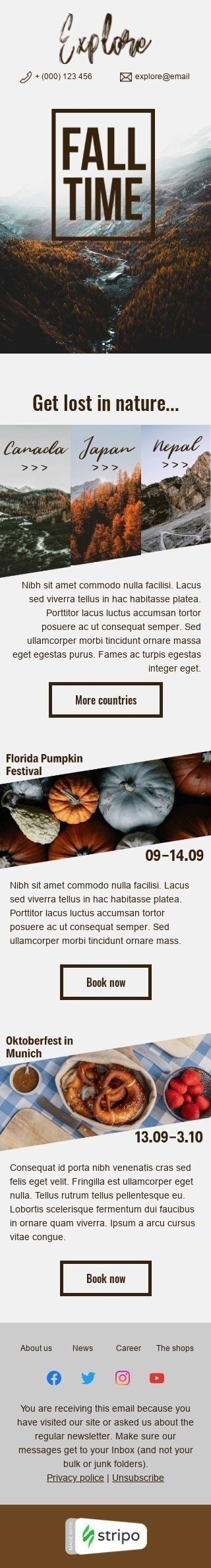 Modelo de E-mail de «Explore o outono» de Primeiro dia de outono para a indústria de Turismo Visualização de dispositivo móvel