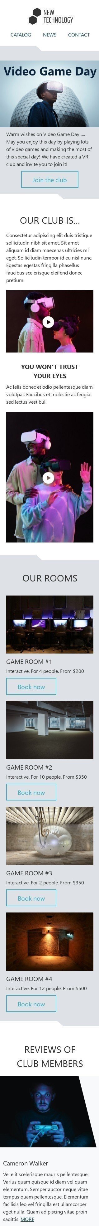 Modèle de courrier électronique Journée du jeu vidéo «Joindre le club» pour le secteur Gadgets Affichage mobile