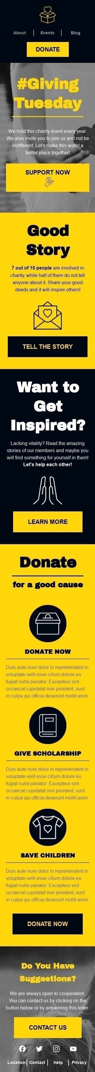 Modelo de E-mail de «Boa história» de Dando terça-feira para a indústria de Sem fins lucrativos e caridade Visualização de dispositivo móvel