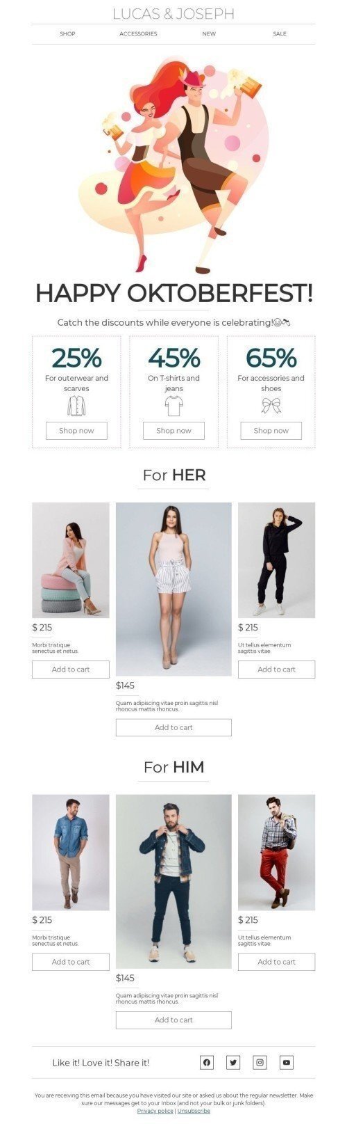 Modèle de courrier électronique Oktoberfest «Attrapez les rabais» pour le secteur Mode Affichage mobile