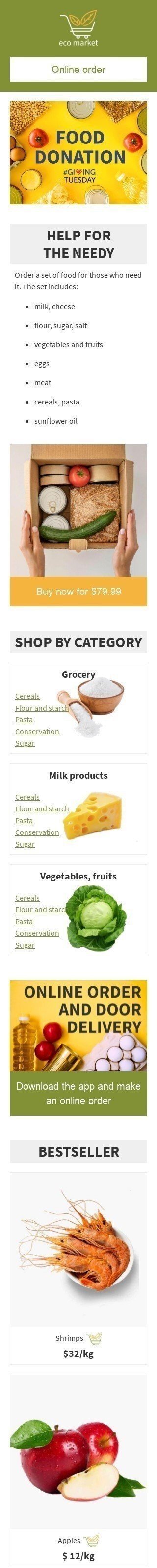 Modelo de E-mail de «Supermercado» de Dando terça-feira para a indústria de Alimentação Visualização de dispositivo móvel