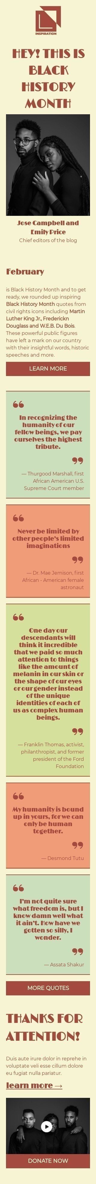 Modello Email Mese della storia nera «Citazioni ispiratrici» per il settore industriale di Editoria e blog Visualizzazione mobile