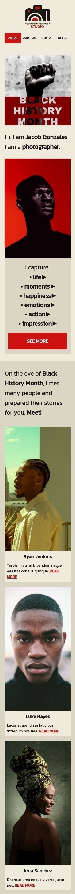 Modelo de E-mail de «O trabalho do fotógrafo» de Mês da história negra para a indústria de Fotografia Visualização de dispositivo móvel