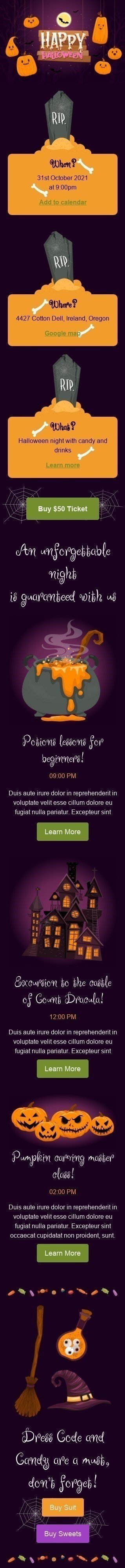 Modello Email Halloween «Notte di Halloween» per il settore industriale di Hobby Visualizzazione mobile