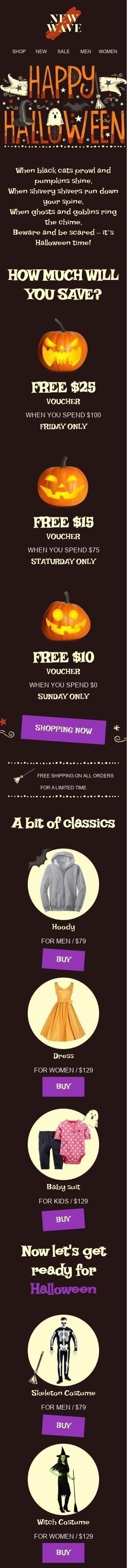 Halloween E-Mail-Vorlage «Mach dich bereit für Halloween» für Mode-Branche Ansicht auf Mobilgeräten