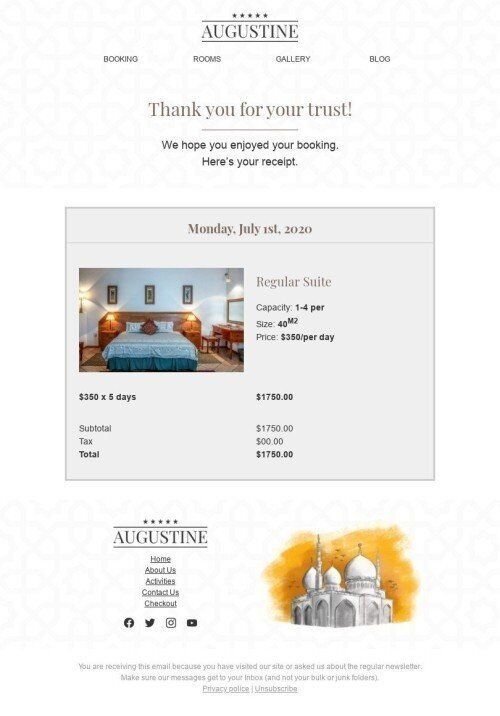 Transactional Email Template «Enjoyed your booking» for Hotels industry mobile view