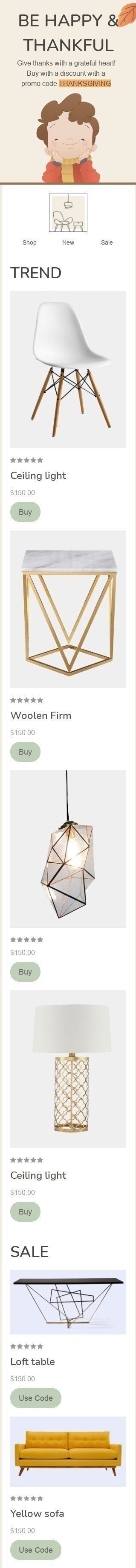 Thanksgiving Day Email Template «Be happy & thankful» for Furniture, Interior & DIY industry mobile view