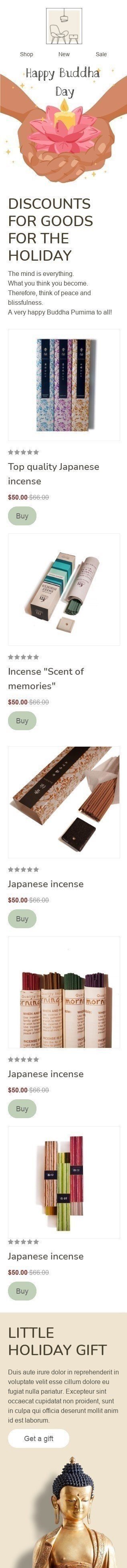 Modèle de courrier électronique jour de Bouddha «encens japonais» pour le secteur Mobiliers, Intérieur & DIY Affichage mobile