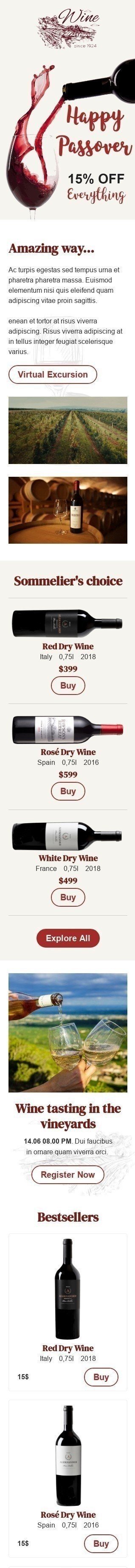 Easter Email Template «Sommelier's choice» for Beverages industry mobile view