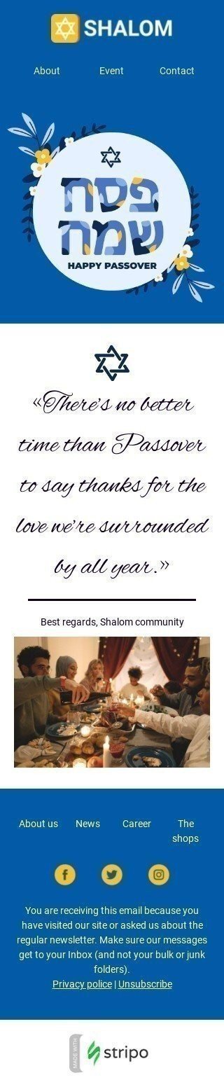 Easter Email Template «Happy Passover» for Nonprofit industry mobile view