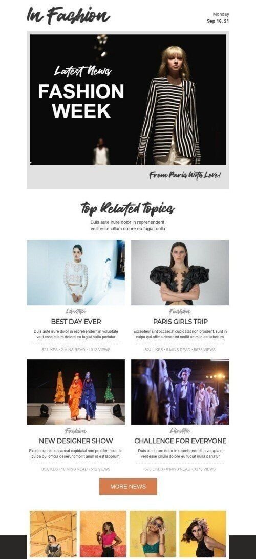 Plantilla de correo electrónico «Blog de moda» de Semana de la Moda para la industria de Moda Vista de móvil